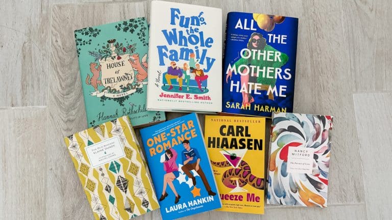 A flatlay of funny books to read when you need a pick me up from across genres