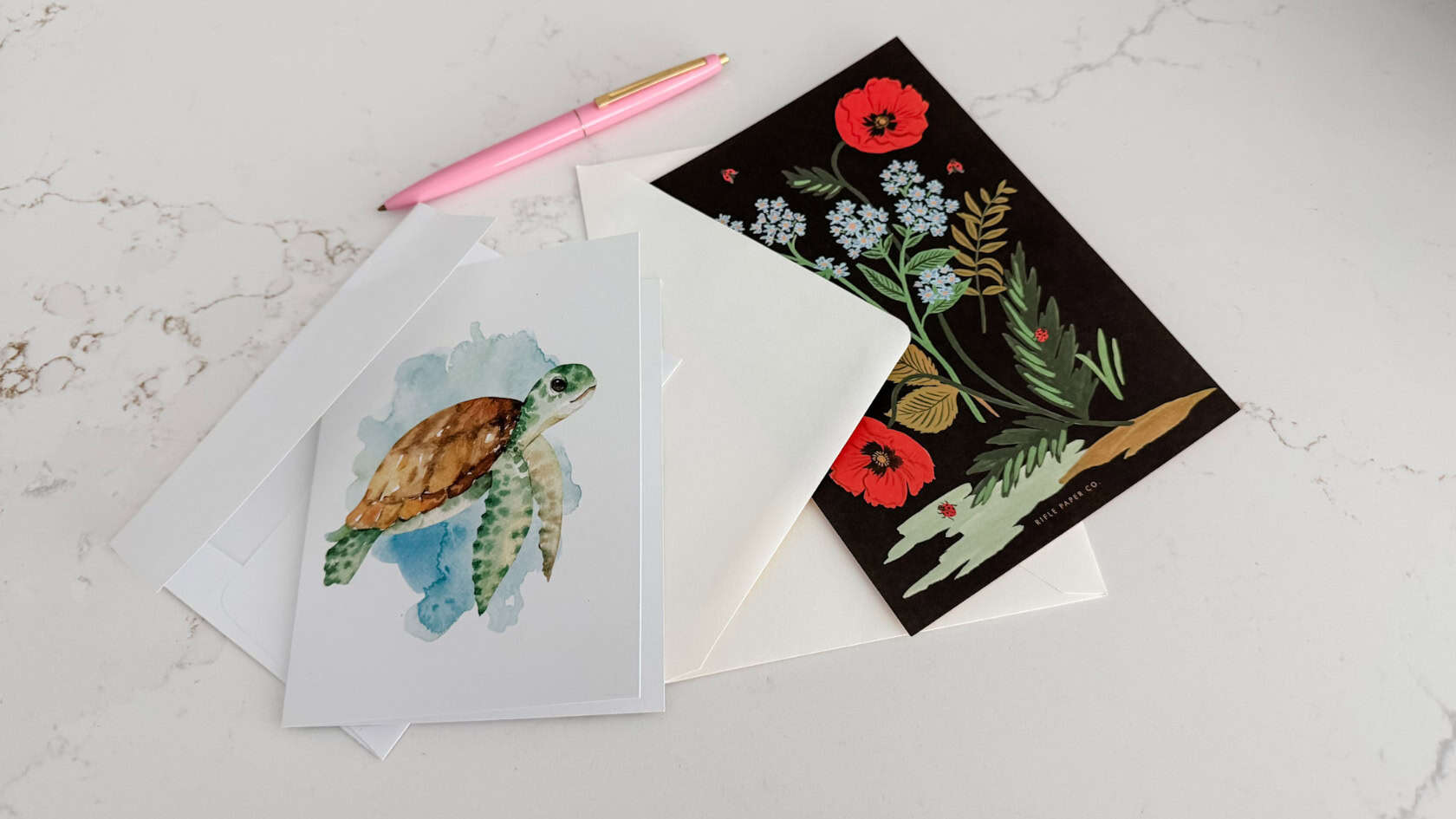 handwritten spring card with flowers and cozy stationery