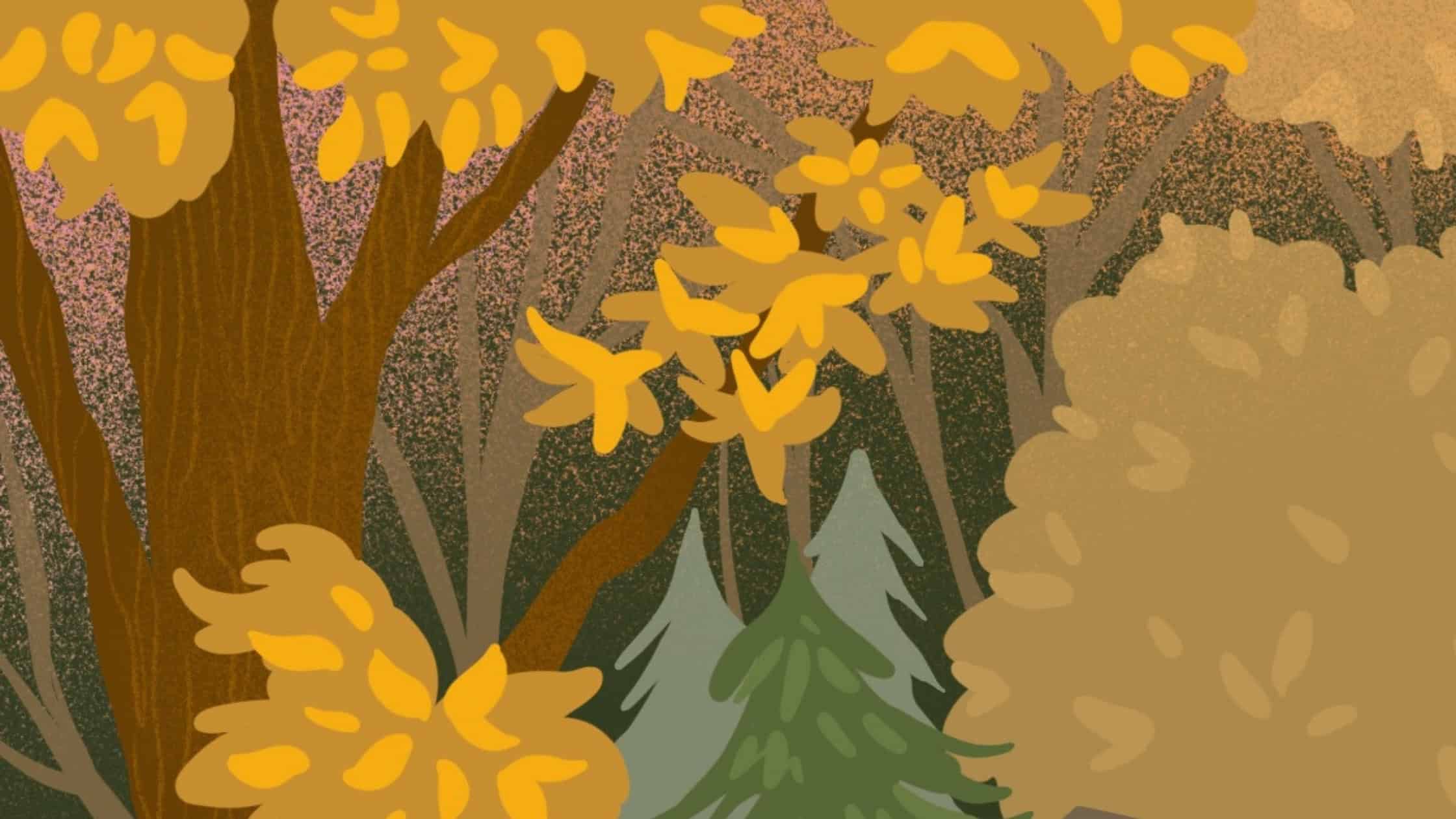 Part of the cover design illustration from the 2026 fall reading guide with yellow fall leaves to represent the best YA books of fall 2026