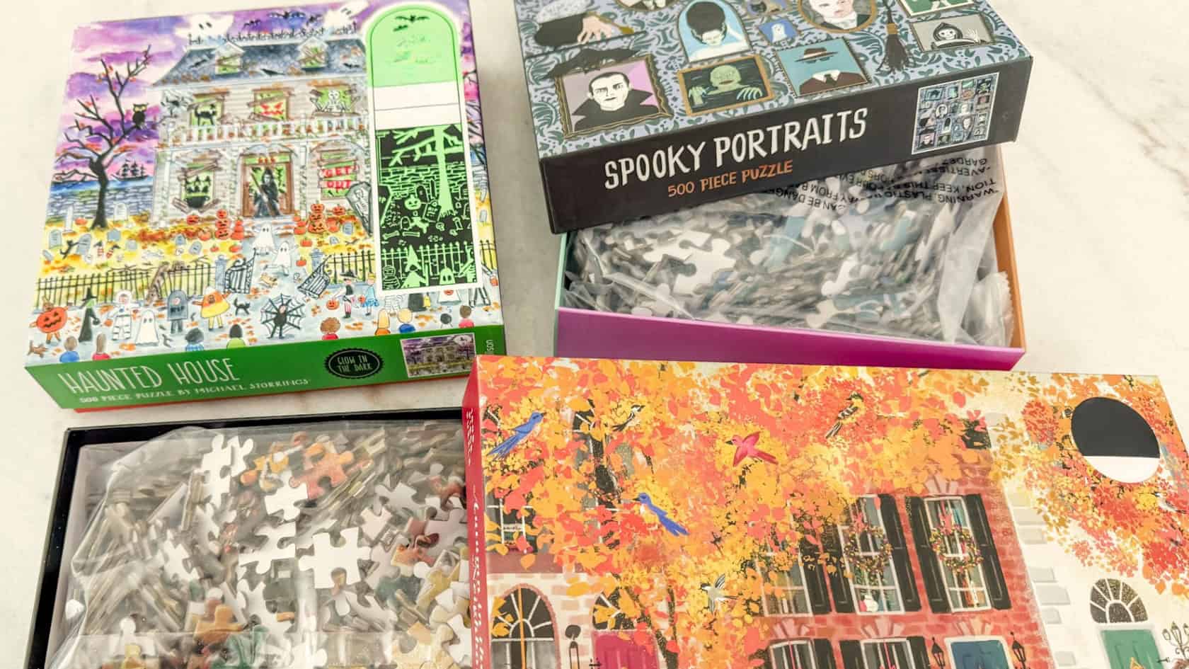 A photo of some of the best fall jigsaw puzzles for cozy autumn nights at home